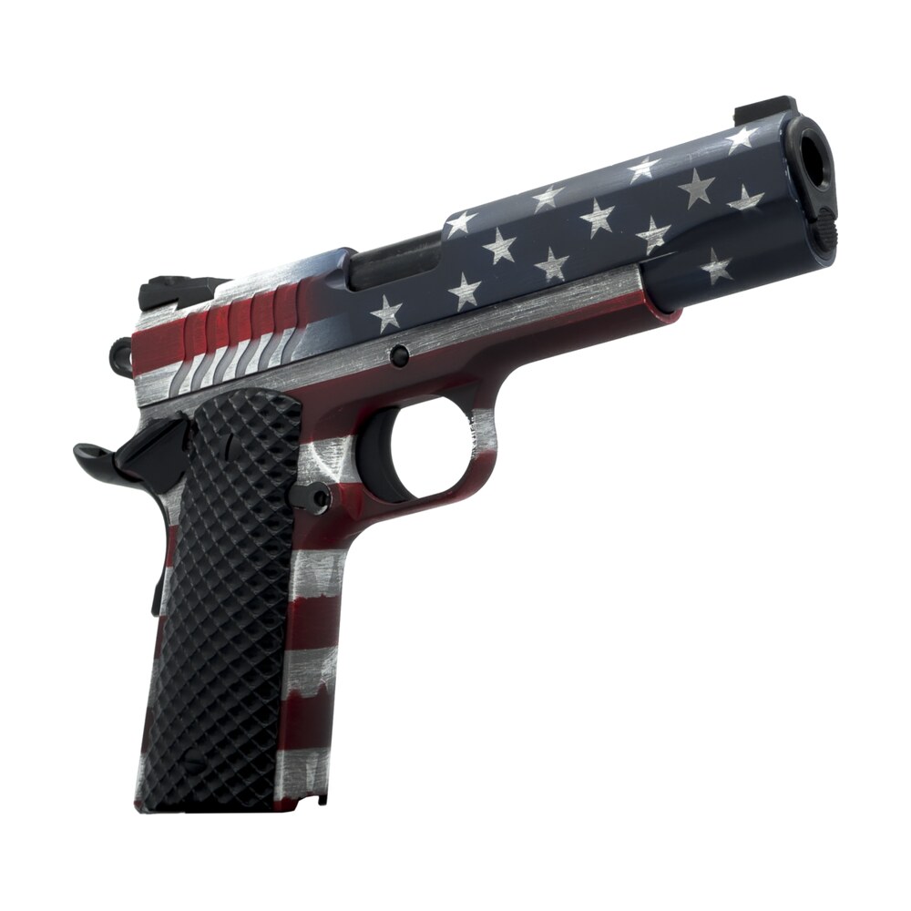 dickinson llc dksn45afs adam 1911 american flag full size 45 acp 8+1 4.37" black barrel, american flag cerakote steel b serrations slide & steel frame w/beavertail, black textured grip Dickinson LLC DKSN45AFS Adam 1911 American Flag Full Size 45 ACP 8+1 4.37" Black Sports South item 200586
