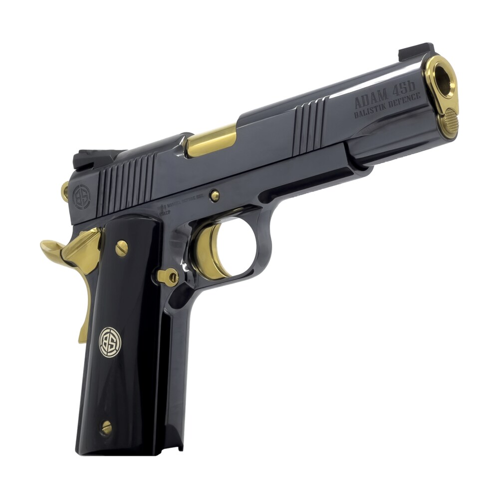 dickinson llc dksn45ab adam 1911 acoustic full size 45 acp 8+1 5" gold barrel, shiny black steel b serrations slide, shiny black steel frame w/beavertail Dickinson LLC DKSN45AB Adam 1911 Acoustic Full Size 45 ACP 8+1 5" Gold Sports South item 200591