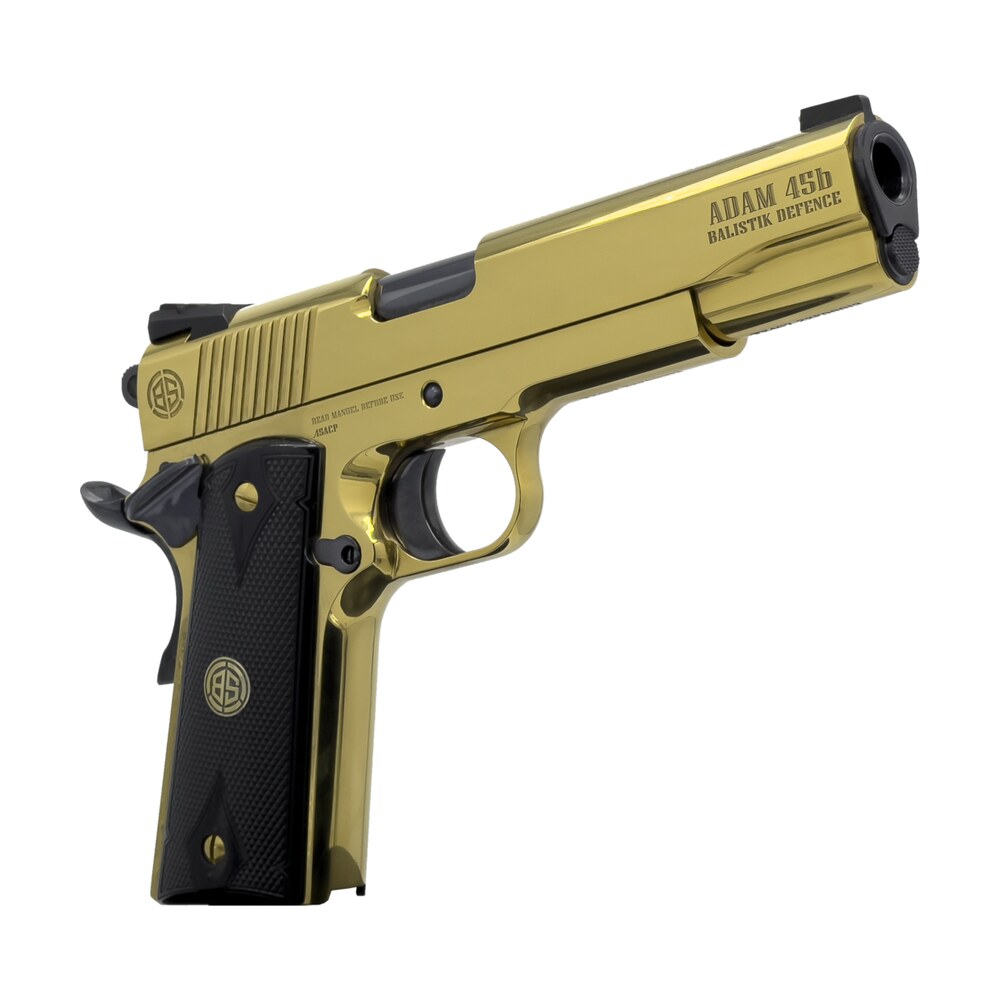 dickinson llc dksn45gb adam 1911 golden 45 acp 8+1 5" black barrel, gold cerakote steel b serrations slide, gold steel frame w/beavertail, black textured grip Dickinson LLC DKSN45GB Adam 1911 Golden 45 ACP 8+1 5" Black Sports South item 200593