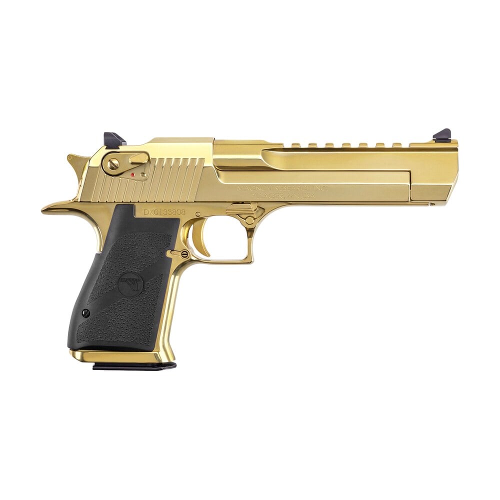 magnum research de50zng desert eagle mark xix full size frame 50 ae 7+1 6" polished zirconium nitride gold carbon steel picatinny rail barrel, serrated slide & frame w/beavertail, black rubber grip, Magnum Research DE50ZNG Desert Eagle Mark XIX Full Size Frame 50 AE 7+1 6" Polished Zirconium Sports South item 200654