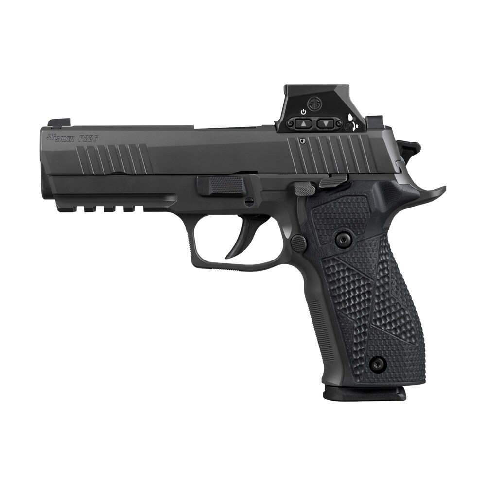 sig sauer 226x9rxsl p226 w/optic full size 9mm luger 18+1 4.40" black bull barrel, matte black dlc stainless steel serrated w/optic slide, black anodized alloy frame w/picatinny rail, black hogue g10 Sig Sauer 226X9RXSL P226 Sports South item 200676