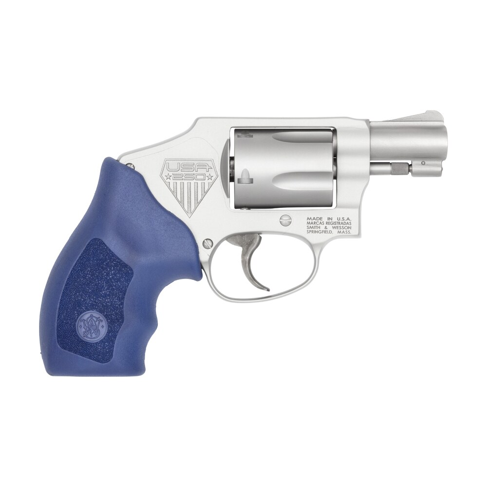 smith & wesson 14925 model 642 america's 250th j frame 5rd shot 1.88" aluminum frame w/laser engraved side plate, red thumb piece, blue boot grip, no manual safety Smith & Wesson 14925 Model 642 America's 250th J-Frame 5rd Shot 1.88" Aluminum Frame Sports South item 201467