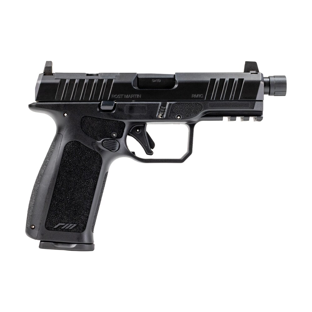rost martin rm1xbt5 rm1x tactical compact 9mm luger 15+1 4" black threaded barrel, black nitrocarburized steel optic ready/serrated slide, black polymer frame w/picatinny rail, interchangeable backstr Rost Martin RM1XBT5 RM1X Tactical Compact 9mm Luger 15+1 4" Black Threaded Sports South item 201580