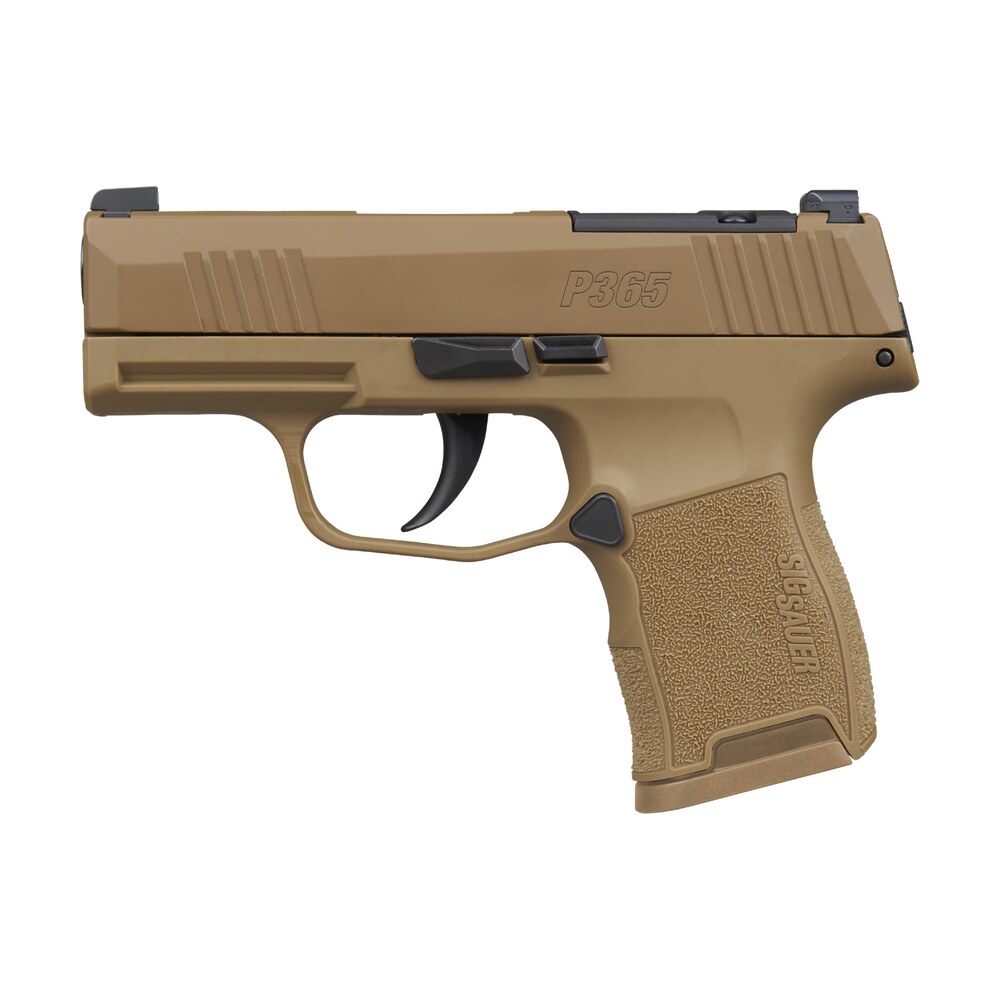 sig sauer 3659cxr3p p365 compact 9mm luger 10+1 3.10" black dlc barrel, coyote cerakote stainless steel optic ready/serrated slide & frame w/accessory rail, polymer grip, sig loc footprint Sig Sauer 3659CXR3P P365 Compact 9mm Luger 10+1 3.10" Black DLC Sports South item 201668