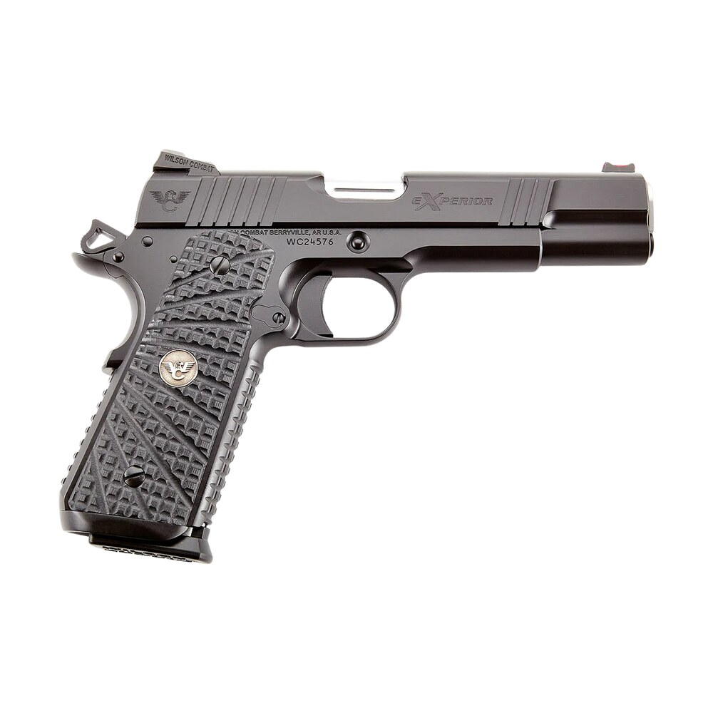 wilson combat xpfs45 experior government 45 acp 8+1 5" stainless match grade barrel, black armor tuff carbon steel serrated slide & frame w/beavertail, black g10 trak grip Wilson Combat XPFS45 eXperior Government 45 ACP 8+1 5" Stainless Match Grade Sports South item 201735
