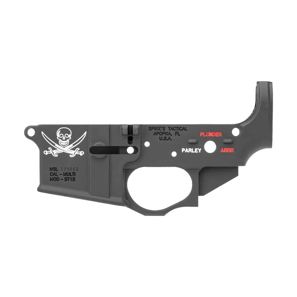 spikes stls016cfa calico jack stripped lower receiver multi caliber 7075 t6 aluminum black anodized with color fill for ar 15 Spikes STLS016CFA Calico Jack Stripped Lower Receiver Multi-Caliber 7075-T6 Aluminum Black Sports South item 20401