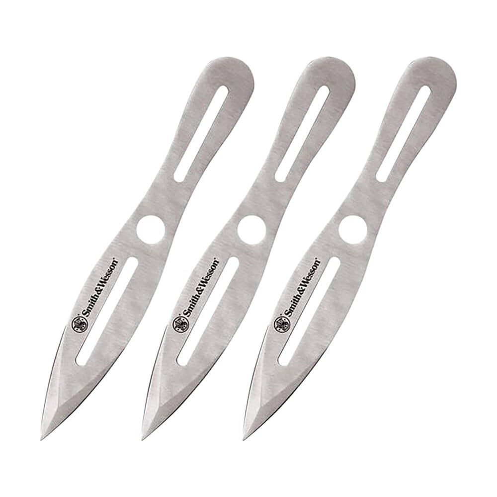 smith & wesson knives swtk10cp bullseye throwing knives 5″ fixed dual edge spear point plain 2cr13mov ss blade, stainless steel handle, includes sheath set of 3, 10″ oal Smith & Wesson Knives SWTK10CP Bullseye Throwing Knives 5" Fixed Dual Edge Spear Point Sports South item 2064