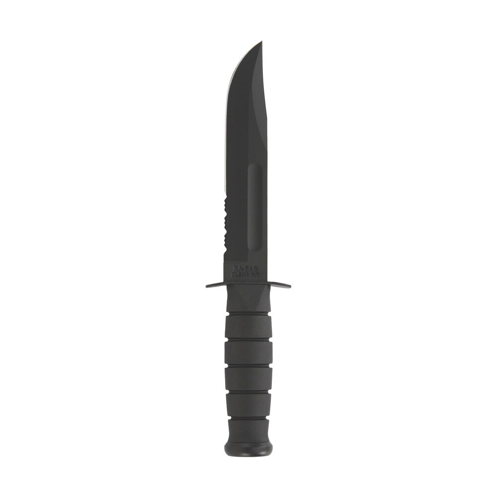 ka bar 1212 fighting/utility 7″ fixed clip point part serrated black 1095 cro van blade, black kraton g handle, includes sheath Ka-Bar 1212 Fighting/Utility 7" Fixed Clip Point Part Serrated Black 1095 Cro-Van Blade, Black Sports South item 20690