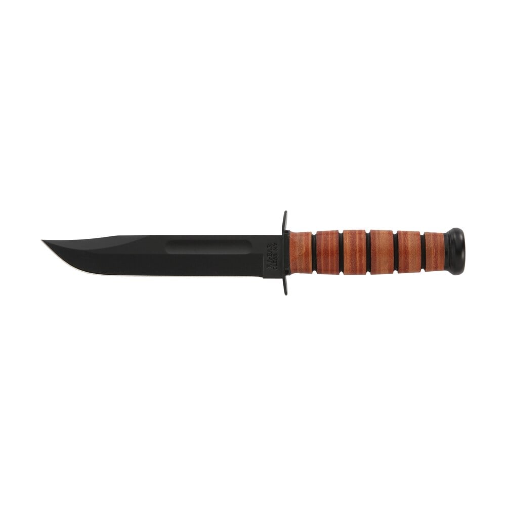 ka bar 1217 usmc fight/utility 7″ fixed clip point plain black 1095 cro van blade. brown leather handle. includes sheath Ka-Bar 1217 USMC Fight/Utility 7" Fixed Clip Point Plain Black 1095 Cro-Van Blade. Brown Sports South item 20693