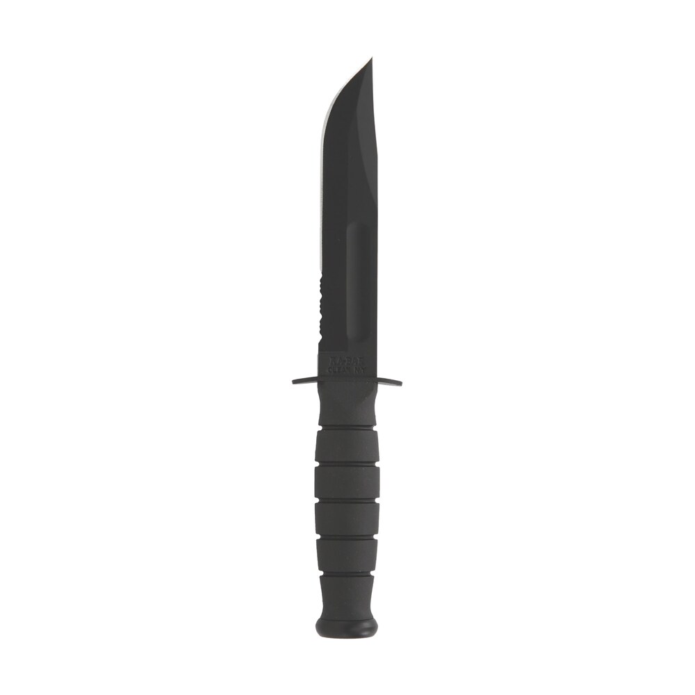 ka bar 1257 short fight/utility 5.25″ fixed clip point part serrated black 1095 cro van blade, black kraton g handle, includes sheath Ka-Bar 1257 Short Fight/Utility 5.25" Fixed Clip Point Part Serrated Black 1095 Cro-Van Blade, Sports South item 20696