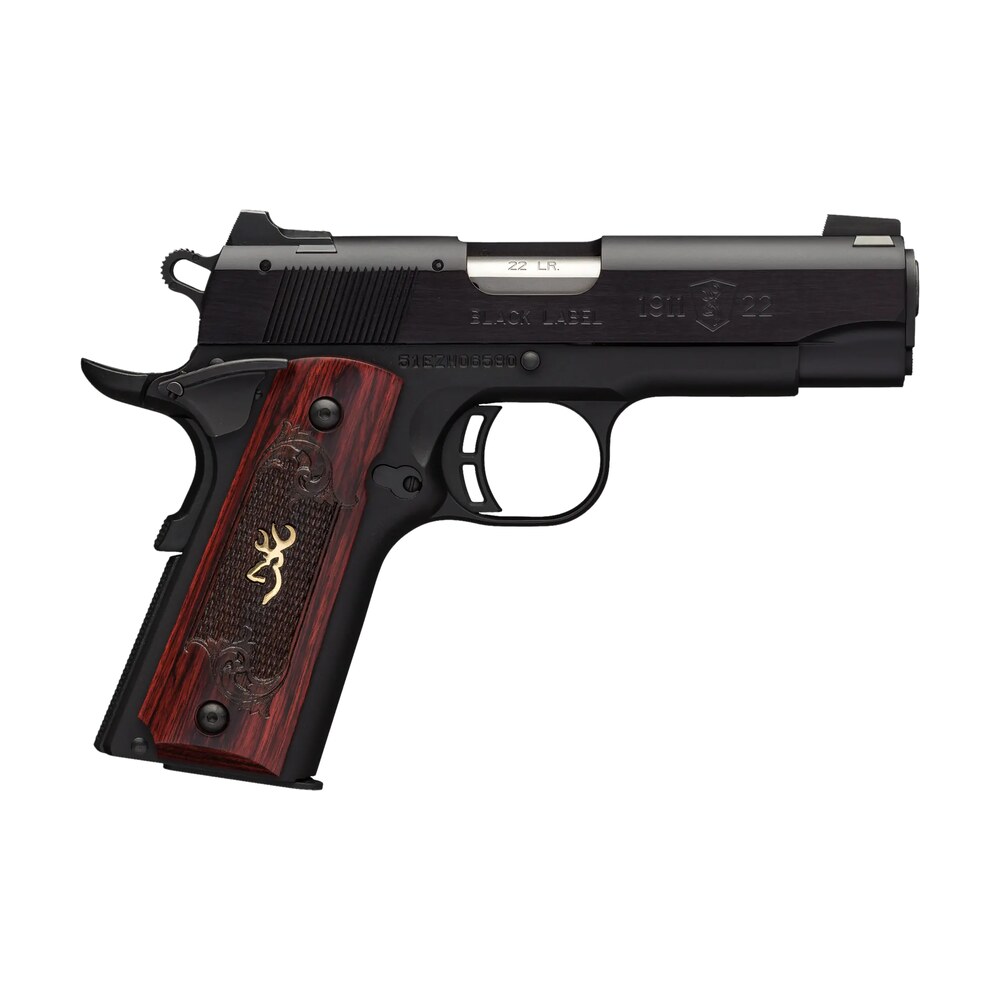 browning 051852490 1911 black label medallion compact 22 lr 10+1, 3.63″ target crown barrel, matte black serrated slide & aluminum frame w/beavertail Browning 051852490 1911 Black Label Medallion Compact 22 LR 10+1, 3.63" Target Crown Sports South item 23077