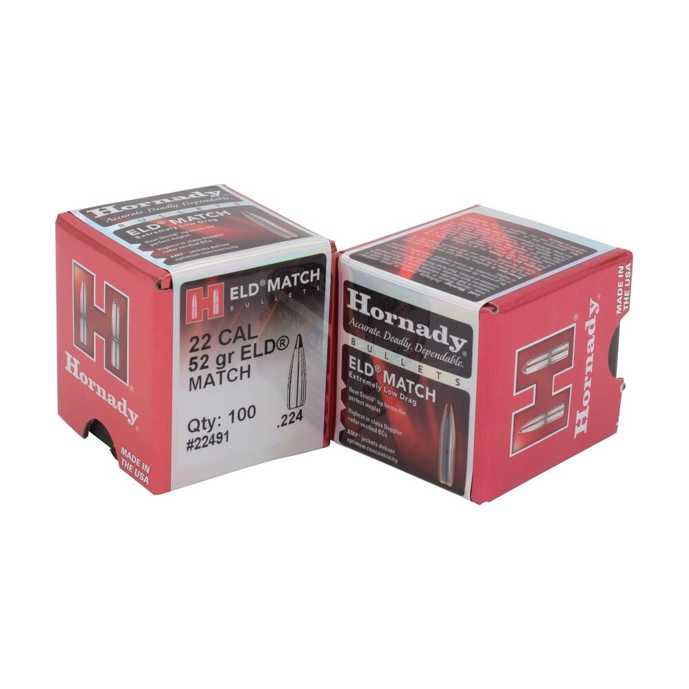 hornady 22491 eld match 22 cal .224 52 gr extremely low drag match 100 per box/ 40 case Hornady 22491 ELD Match 22 Cal .224 52 gr Extremely Low Drag Match 100 Per Box/ 40 Case Sports South item 23092
