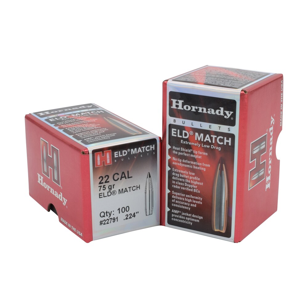 hornady 22791 eld match 22 cal .224 75 gr extremely low drag match 100 per box/ 25 case Hornady 22791 ELD Match 22 Cal .224 75 gr Extremely Low Drag Match 100 Per Box/ 25 Case Sports South item 23094