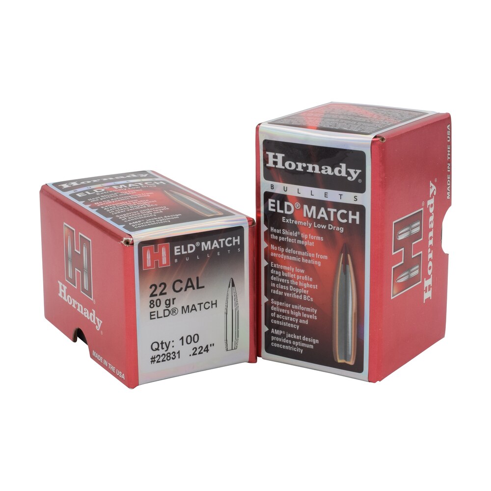hornady 22831 eld match 22 cal .224 80 gr extremely low drag match 100 per box/ 25 case Hornady 22831 ELD Match 22 Cal .224 80 gr Extremely Low Drag Match 100 Per Box/ 25 Case Sports South item 23095
