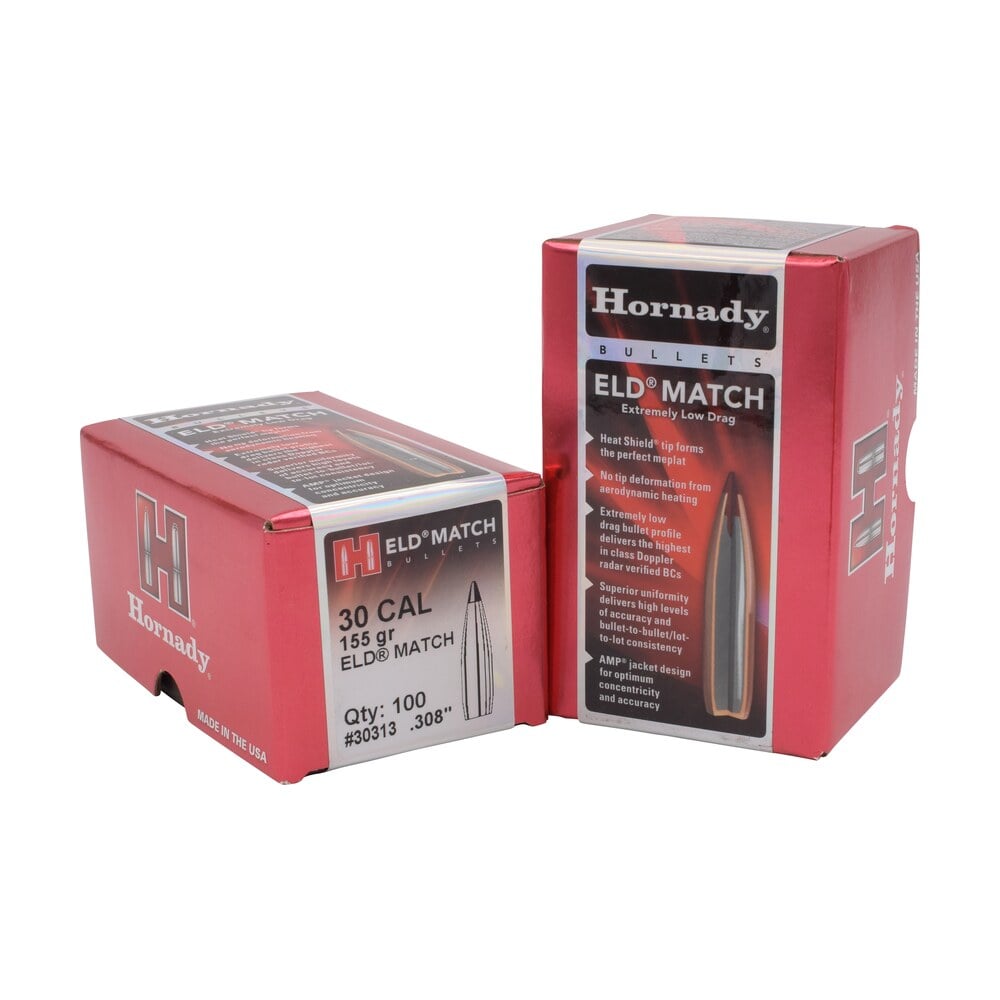 hornady 30313 eld match 30 cal .308 155 gr extremely low drag match 100 per box/ 15 case Hornady 30313 ELD Match 30 Cal .308 155 gr Extremely Low Drag Match 100 Per Box/ 15 Case Sports South item 23115
