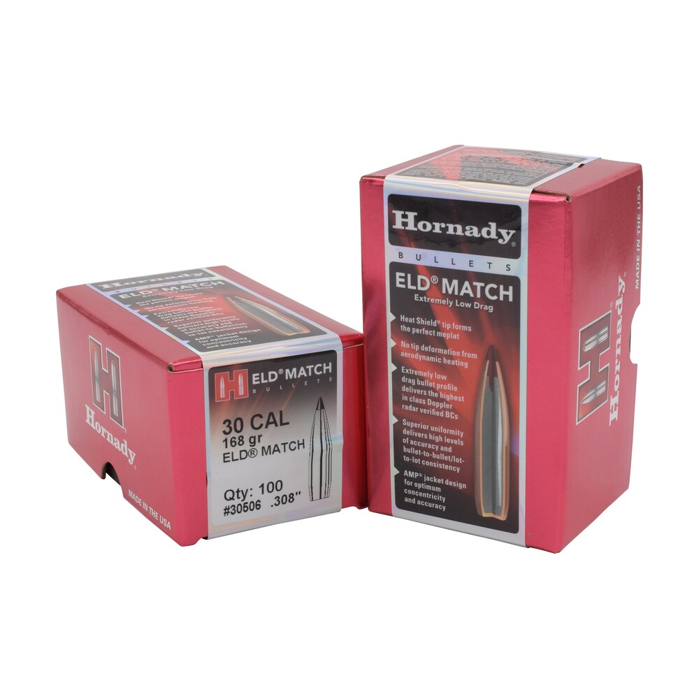 hornady 30506 eld match 30 cal .308 168 gr extremely low drag match 100 per box/ 15 case Hornady 30506 ELD Match 30 Cal .308 168 gr Extremely Low Drag Match 100 Per Box/ 15 Case Sports South item 23116