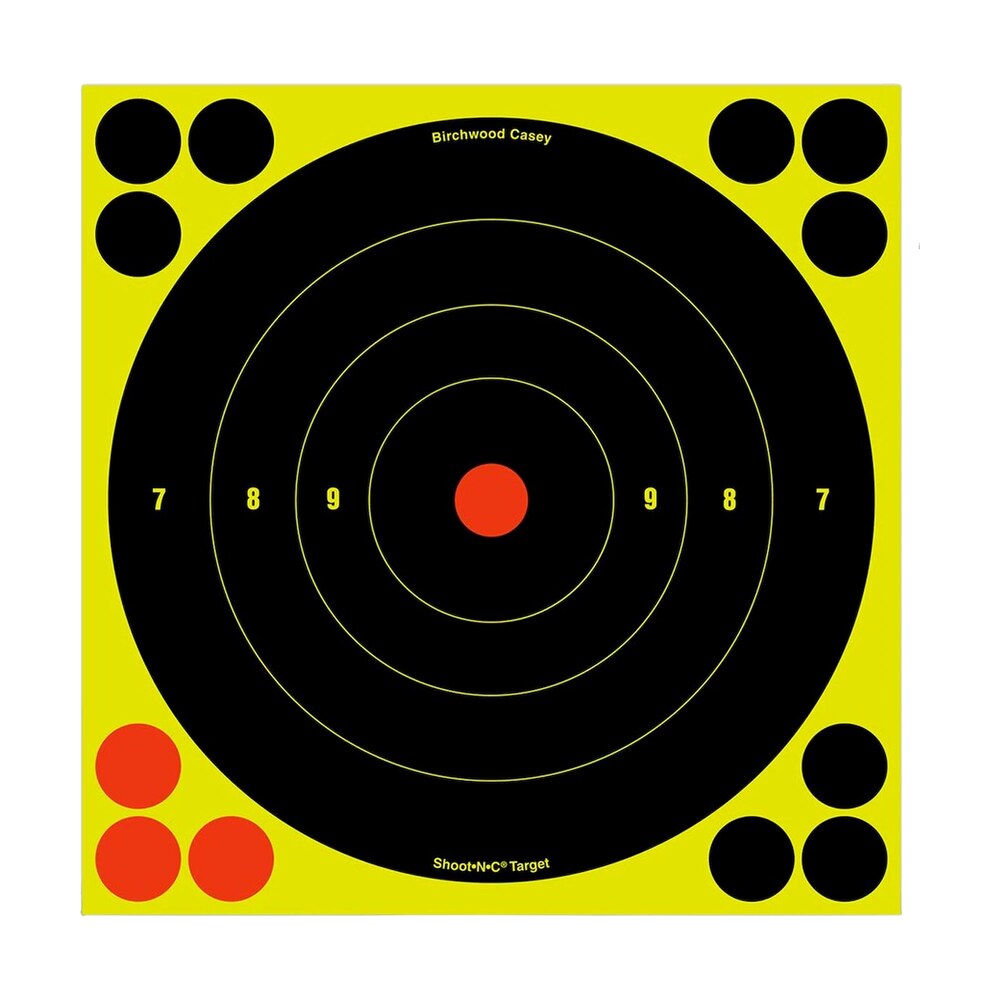 birchwood casey 34825 shoot n c reactive target self adhesive paper black/yellow/red 8″ bullseye 30 pack Birchwood Casey 34825 Shoot-N-C Reactive Target Self-Adhesive Paper Black/Yellow/Red 8" Sports South item 23374