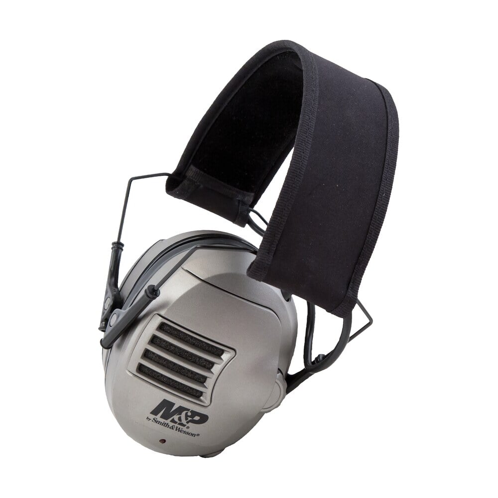 m&p accessories 110041 alpha electronic muff polymer 23 db over the head gray/black adult 1 pair M&P Accessories 110041 Alpha Electronic Muff Polymer 23 dB Over the Head Gray/Black Adult 1 Sports South item 23939