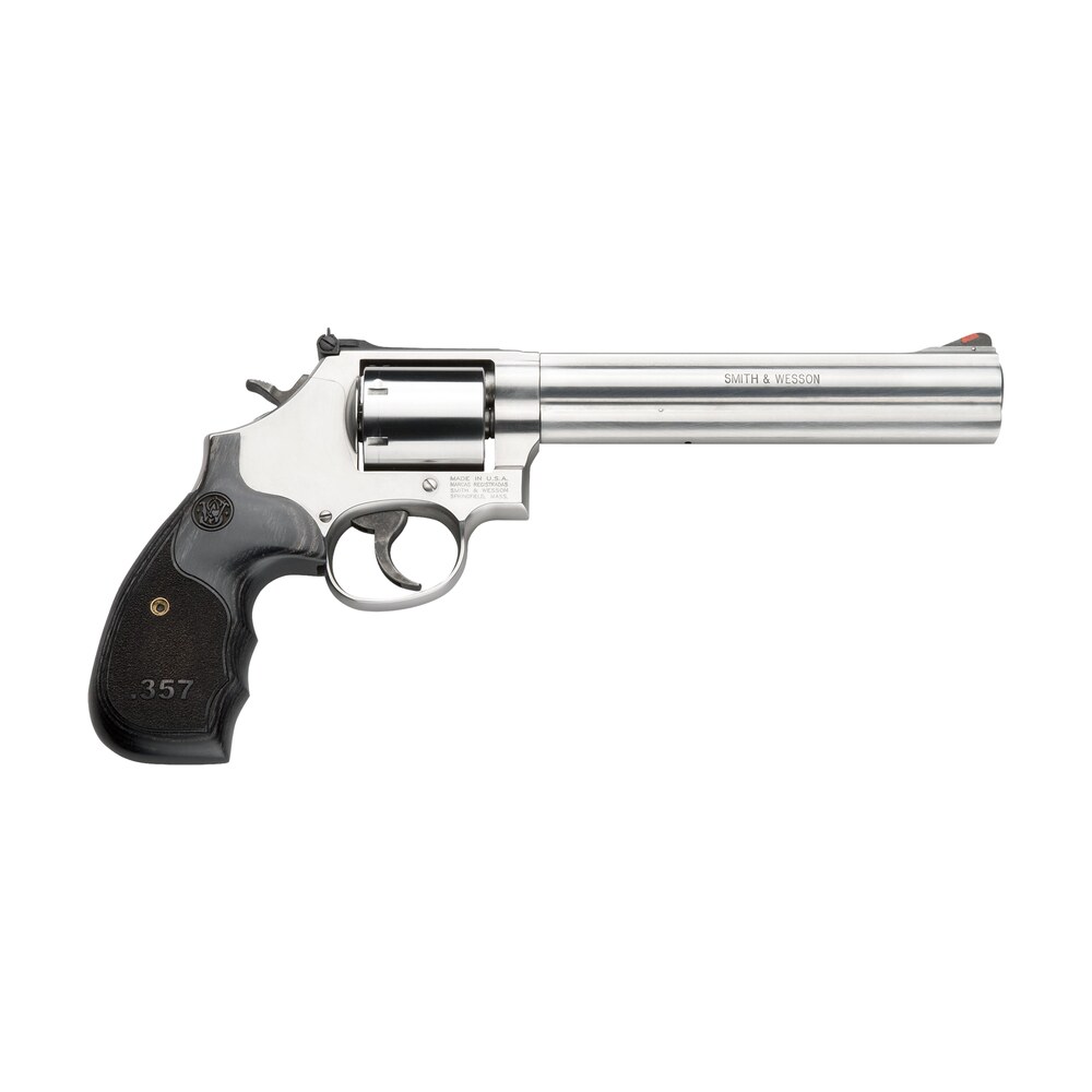 smith & wesson 150855 model 686 plus 38 s&w spl +p, 357 mag 7rd 7″ stainless steel barrel & cylinder satin stainless steel frame with black & silver custom wood grip & red ramp front sight Smith & Wesson 150855 Model 686 Plus 38 S&W Spl +P, 357 Mag 7rd 7" Stainless Steel Sports South item 23986