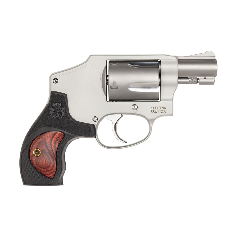 smith & wesson 10186 performance center model 642 38 s&w spl +p 5rd 1.88″ stainless steel barrel, fluted cylinder, matte silver aluminum frame with black polymer with integrated wood insert grip Smith & Wesson 10186 Performance Center Model 642 38 S&W Spl +P 5rd 1.88" Stainless Sports South item 24008