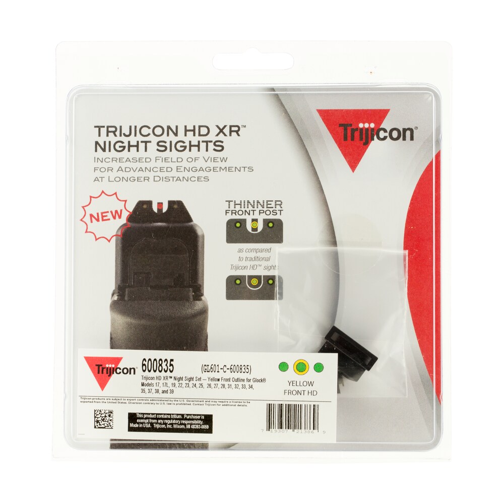 trijicon 600835 hd xr night sights green/tritium yellow outline front sight green tritium black outline rear sight glock 17/17l/19/22 standard frame Trijicon 600835 HD XR Night Sights Green/Tritium Yellow Outline Front Sight-Green Tritium Black Sports South item 24429