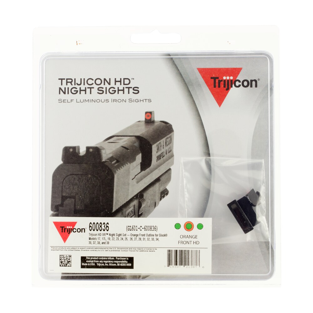 trijicon 600836 hd xr night sights green/tritium orange outline front sight green tritium black outline rear sight glock 17/17l/19/22 standard frame Trijicon 600836 HD XR Night Sights Green/Tritium Orange Outline Front Sight-Green Tritium Black Sports South item 24430