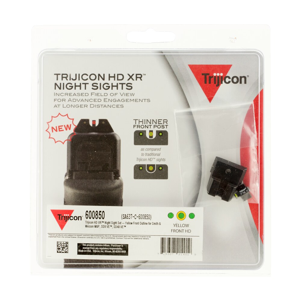 trijicon 600850 hd xr night sights green/tritium yellow outline front sight green tritium black outline rear sight smith & wesson m&p/m&p m2.0/sd9 ve Trijicon 600850 HD XR Night Sights Green/Tritium Yellow Outline Front Sight-Green Tritium Black Sports South item 24433