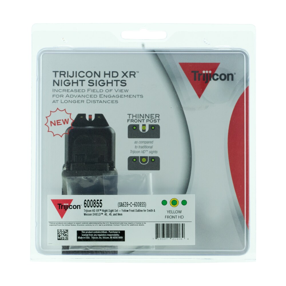 trijicon 600855 hd xr night sights green/tritium yellow outline front sight green tritium black outline rear sight smith & wesson m&p shield/m&p shield plus Trijicon 600855 HD XR Night Sights Green/Tritium Yellow Outline Front Sight-Green Tritium Black Sports South item 24434