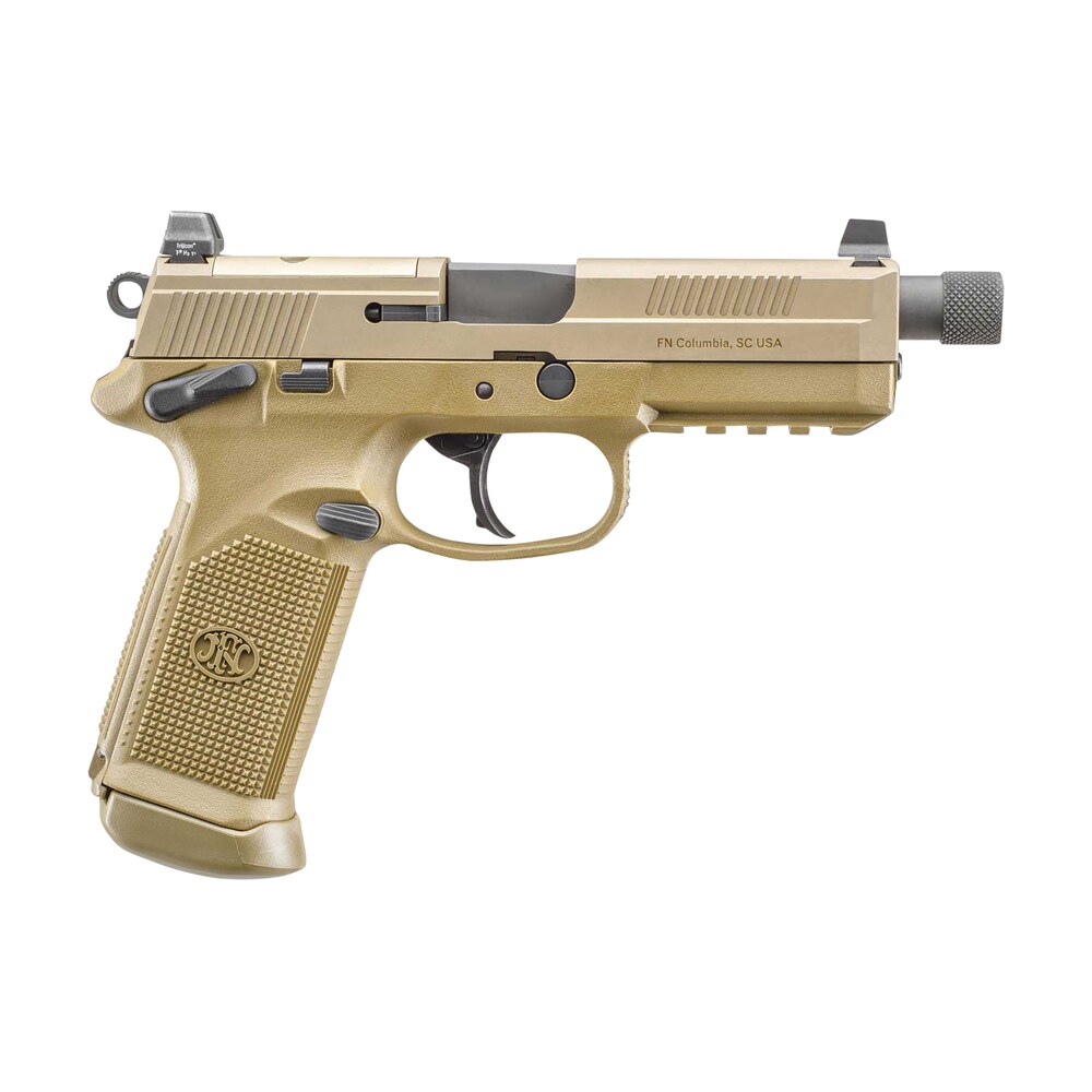 fn 66982 fnx tactical 45 acp 10+1 5.30″ black steel threaded barrel, flat dark earth optic cut/serrated steel slide & polymer frame w/picatinny rail, fde interchangeable backstrap grip, ambidextrous FN 66982 FNX Tactical 45 ACP 10+1 5.30" Black Steel Threaded Sports South item 24467