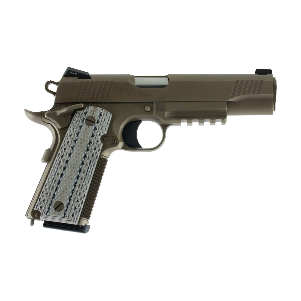 colt mfg o1070cqb limited edition government 45 acp 8+1, 5″ stainless national match barrel, desert sand serrated steel slide & frame w/picatinny rail, scalloped gray g10 grip, ambidextrous Colt Mfg O1070CQB Limited Edition Government 45 ACP 8+1, 5" Stainless National Match Sports South item 24731