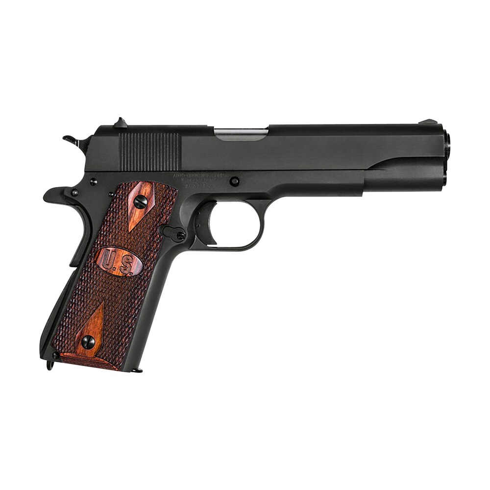 auto ordnance 1911bkow 1911 a1 gi spec 45 acp 7+1, 5″ stainless steel barrel, matte black serrated carbon steel slide & frame w/beavertail, checkered wood w/integrated us logo grip Auto-Ordnance 1911BKOW 1911 A1 GI Spec 45 ACP 7+1, 5" Stainless Steel Sports South item 24751