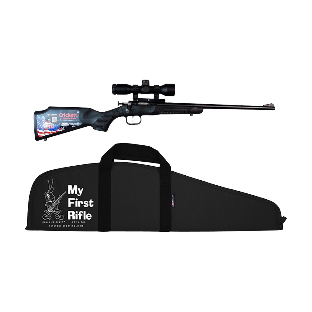 crickett ksa2240bsc youth package 22 lr 1rd 16.12″ blued barrel & receiver, black synthetic stock w/11.5″ lop, rebounding firing pin safety includes 4×32 scope, ksa301 scope mount kit & soft rifle cas Crickett KSA2240BSC Youth Package 22 LR 1rd 16.12" Blued Barrel & Receiver, Black Synthetic Sports South item 25904