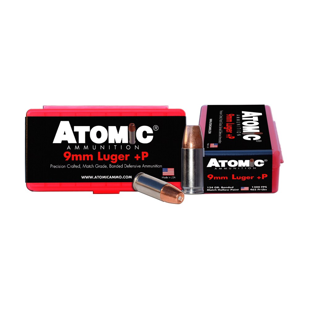 atomic ammunition 00454 match precision craft 9mmluger +p 124gr bonded match hollow point 20 per box/10 case Atomic Ammunition 00454 Match Precision Craft 9mmLuger +P 124gr Bonded Match Hollow Point 20 Sports South item 26063
