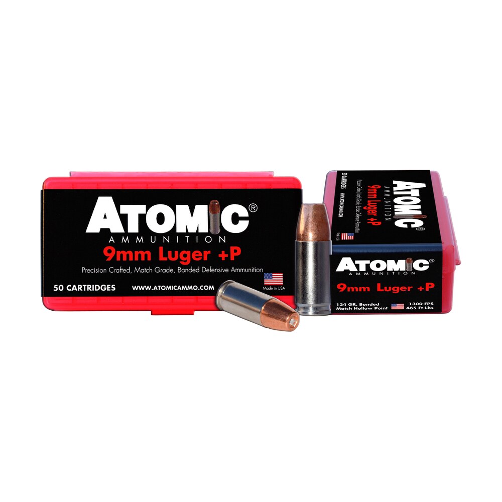 atomic ammunition 00409 pistol precision craft 9mmluger +p 124gr bonded match hollow point 50 per box/10 case Atomic Ammunition 00409 Pistol Precision Craft 9mmLuger +P 124gr Bonded Match Hollow Point 50 Sports South item 26080