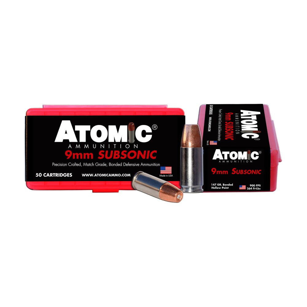 atomic ammunition 00438 pistol subsonic 9mmluger 147gr bonded match hollow point 50 per box/10 case Atomic Ammunition 00438 Pistol Subsonic 9mmLuger 147gr Bonded Match Hollow Point 50 Per Box/10 Sports South item 26138