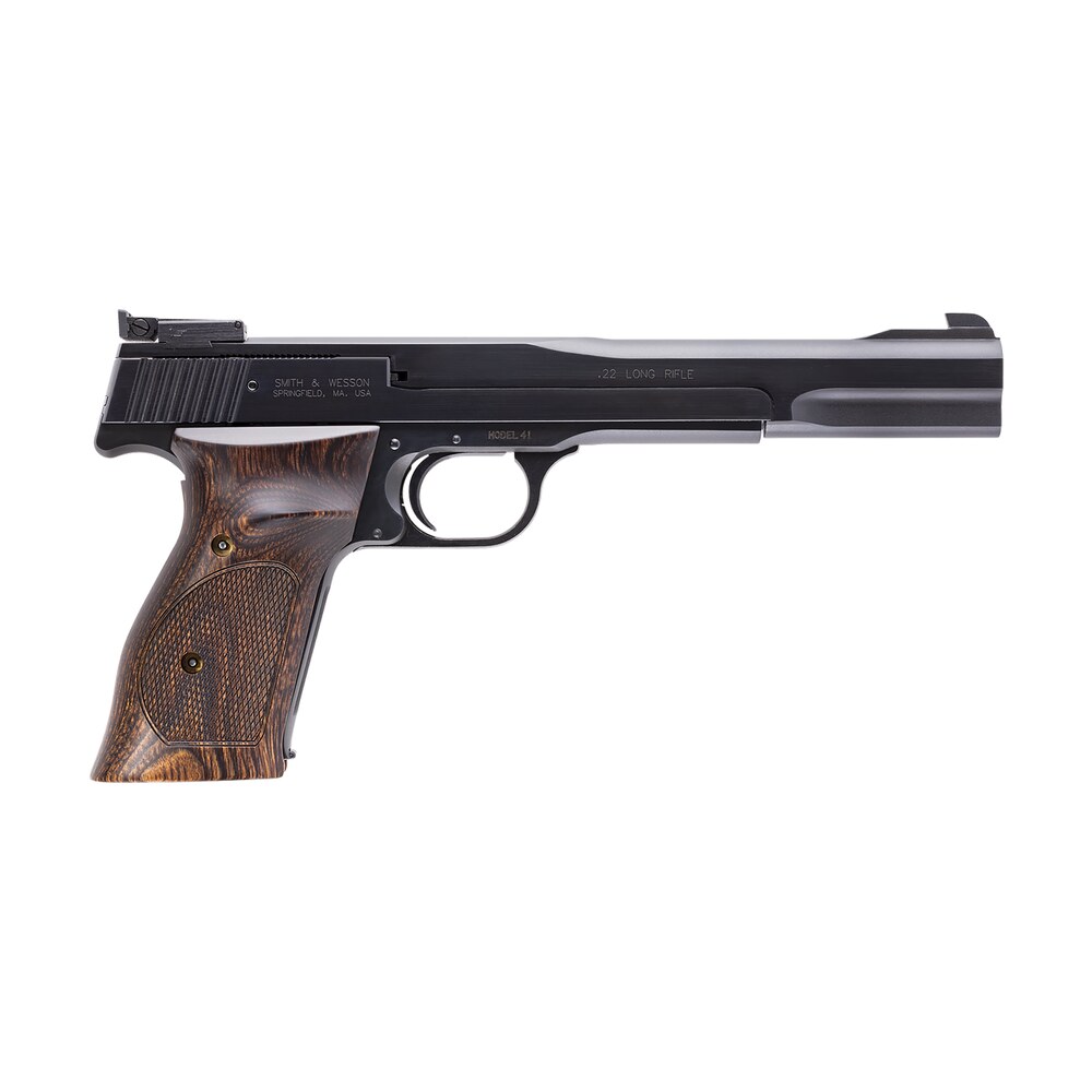 smith & wesson 130512 41 full size frame 22 lr 10+1, 7″ blued button rifled steel barrel, serrated slide & frame, checkered wood target grip Smith & Wesson 130512 41 Full Size Frame 22 LR 10+1, 7" Blued Button Rifled Steel Sports South item 26195