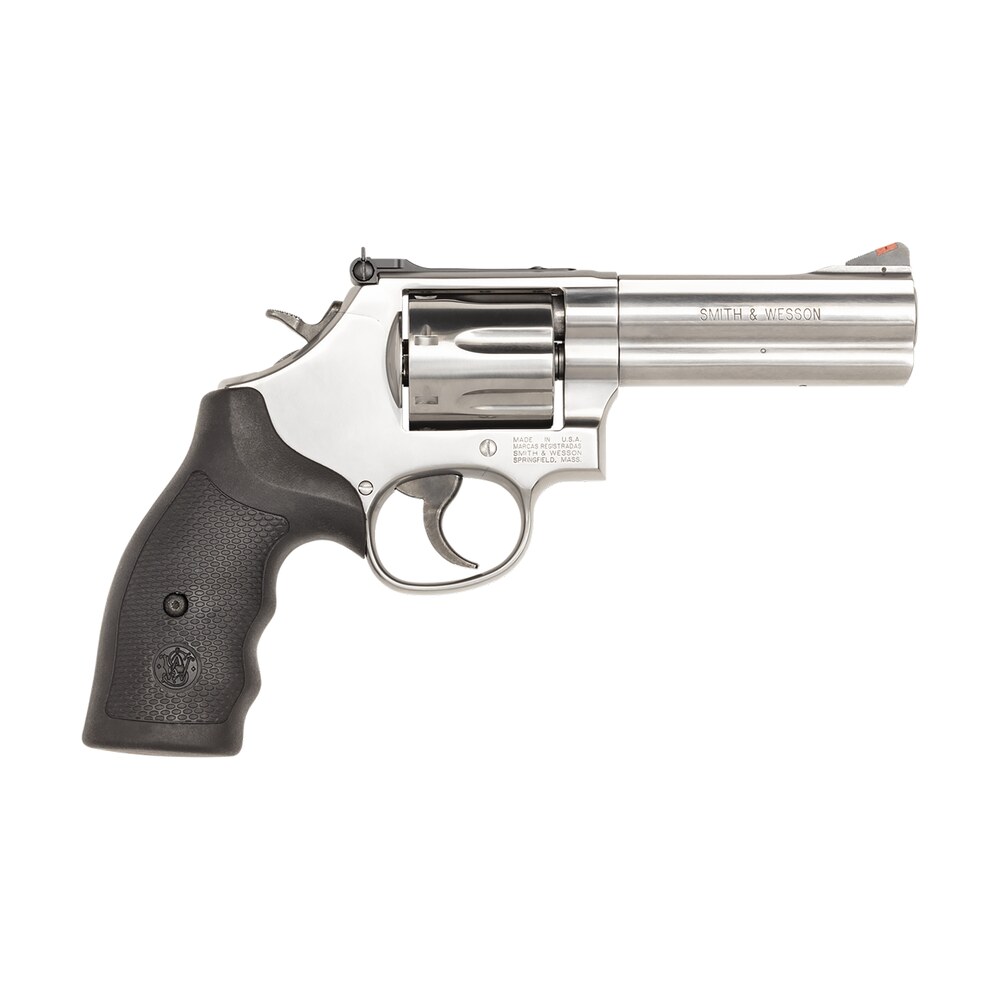 smith & wesson 164194 model 686 plus 357 mag or 38 s&w spl +p stainless steel 4.12″ barrel, 7 shot, satin stainless steel l frame, red ramp front/white outline rear sights, internal lock Smith & Wesson 164194 Model 686 Plus 357 Mag or 38 S&W Spl +P Stainless Steel 4.12" Sports South item 26266