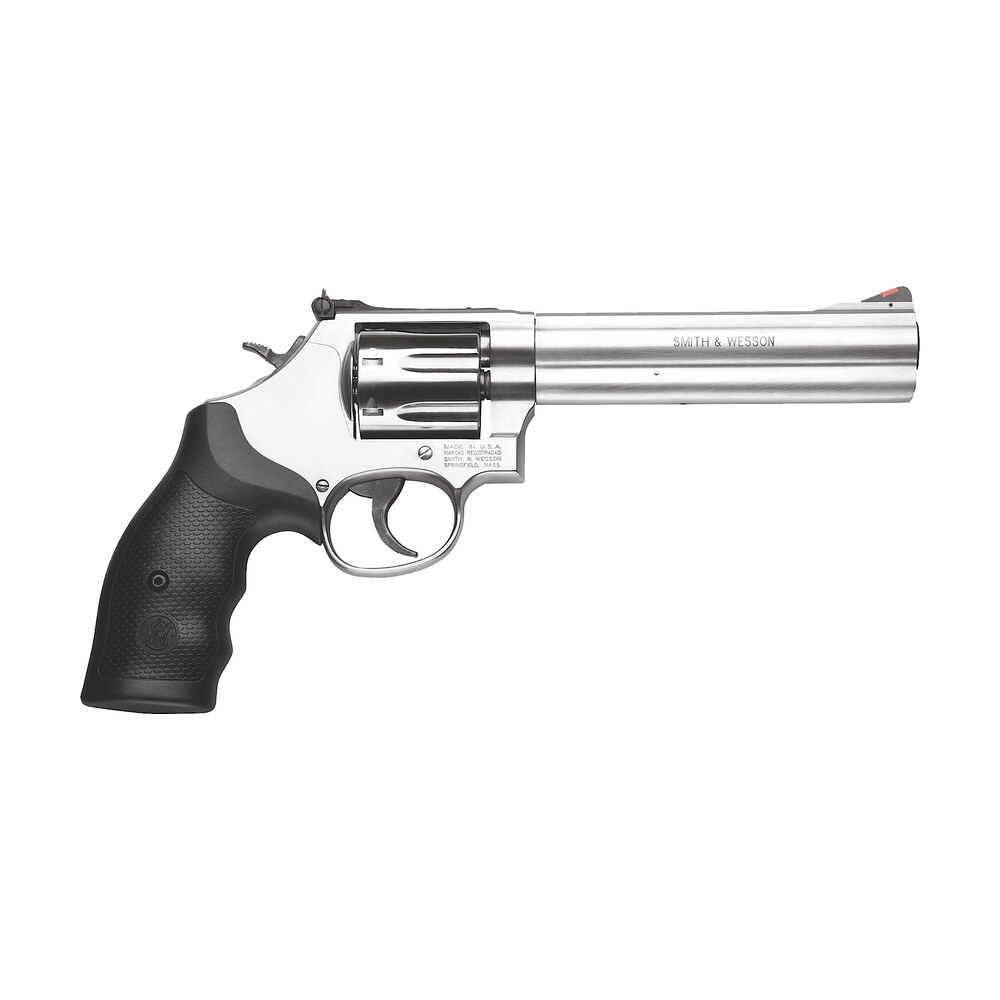 smith & wesson 164198 model 686 plus 357 mag or 38 s&w spl +p stainless steel 6″ barrel & 7rd cylinder, satin stainless steel l frame, red ramp front/white outline rear sights, internal lock Smith & Wesson 164198 Model 686 Plus 357 Mag or 38 S&W Spl +P Stainless Steel 6" Barrel Sports South item 26267