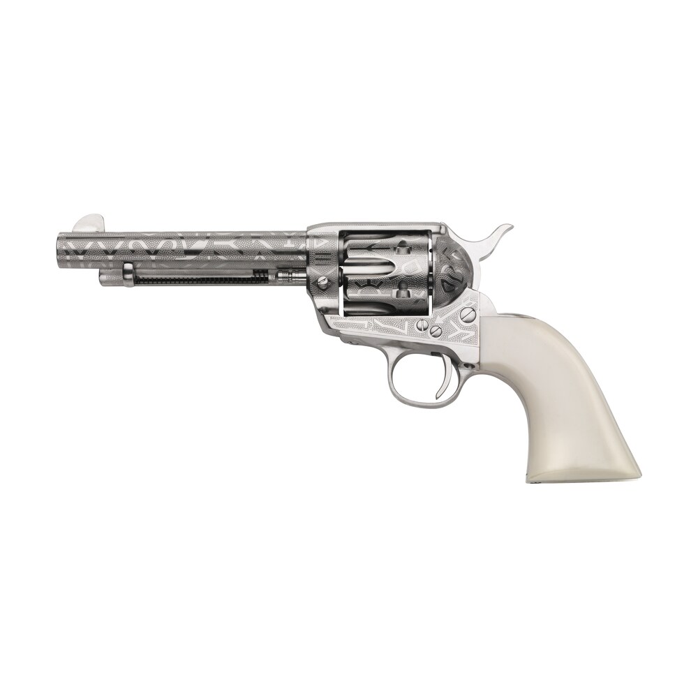taylors & company 200061 1873 cattle brand pietta 45 colt (long colt) 6 shot 5.50″ nickel engraved round barrel, cylinder & steel frame, white pvc navy grip, exposed hammer Taylors & Company 200061 1873 Cattle Brand Pietta 45 Colt (Long Colt) 6 Shot 5.50" Nickel Sports South item 27125