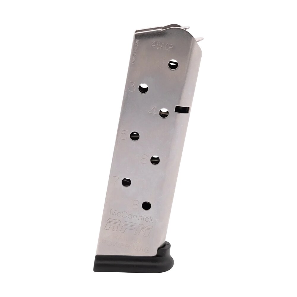 cmc products 17130 power mag railed 8rd 45 acp fits 1911 government stainless steel w/ black base pad CMC Products 17130 Power Mag Railed 8rd 45 ACP Sports South item 27323