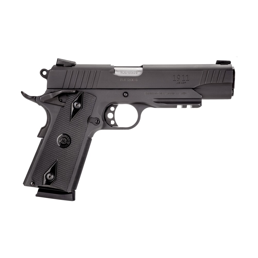 taurus 1191101b1 1911 full size frame 45 acp 8+1 5″ matte stainless steel barrel, matte black serrated steel slide & frame w/beavertail & picatinny rail, black checkered polymer grip, right hand Taurus 1191101B1 1911 Full Size Frame 45 ACP 8+1 5" Matte Stainless Steel Sports South item 27388