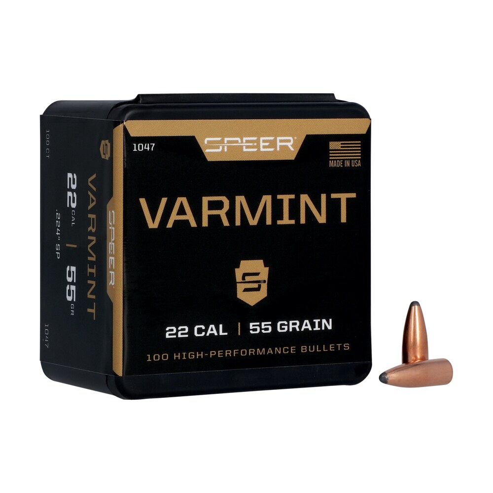 speer 1047 varmint 22cal 55gr jacketed soft point 100 per box/5 case Speer 1047 Varmint 22Cal 55gr Jacketed Soft Point 100 Per Box/5 Case Sports South item 29010