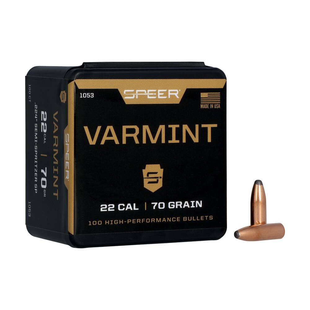 speer 1053 varmint 22cal 70gr jacketed soft point 100 per box/5 case Speer 1053 Varmint 22Cal 70gr Jacketed Soft Point 100 Per Box/5 Case Sports South item 29013