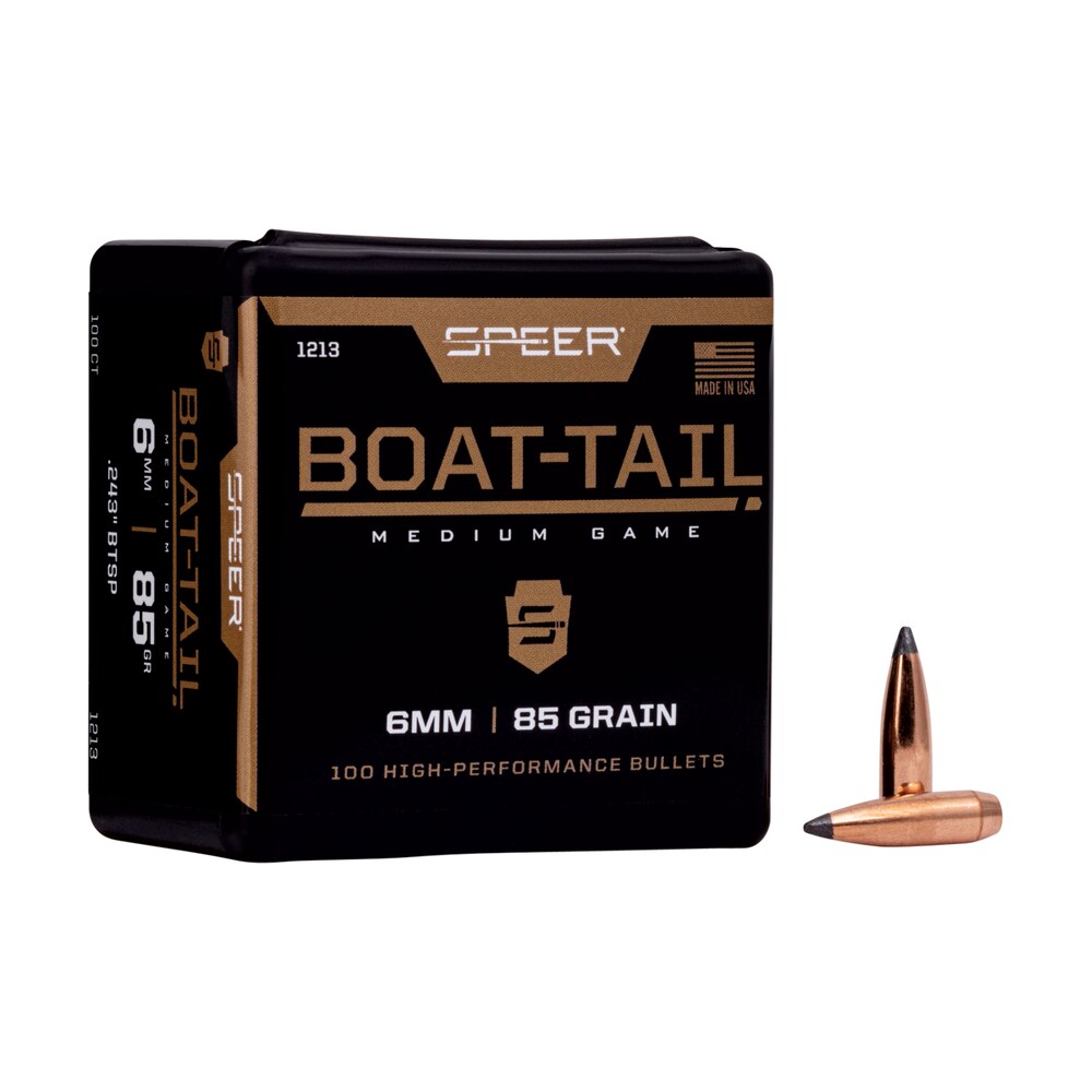 speer 1213 boat tail 6mm 85gr jacketed soft point boat tail 100 per box/5 case Speer 1213 Boat-Tail 6mm 85gr Jacketed Soft Point Boat Tail 100 Per Box/5 Case Sports South item 29016