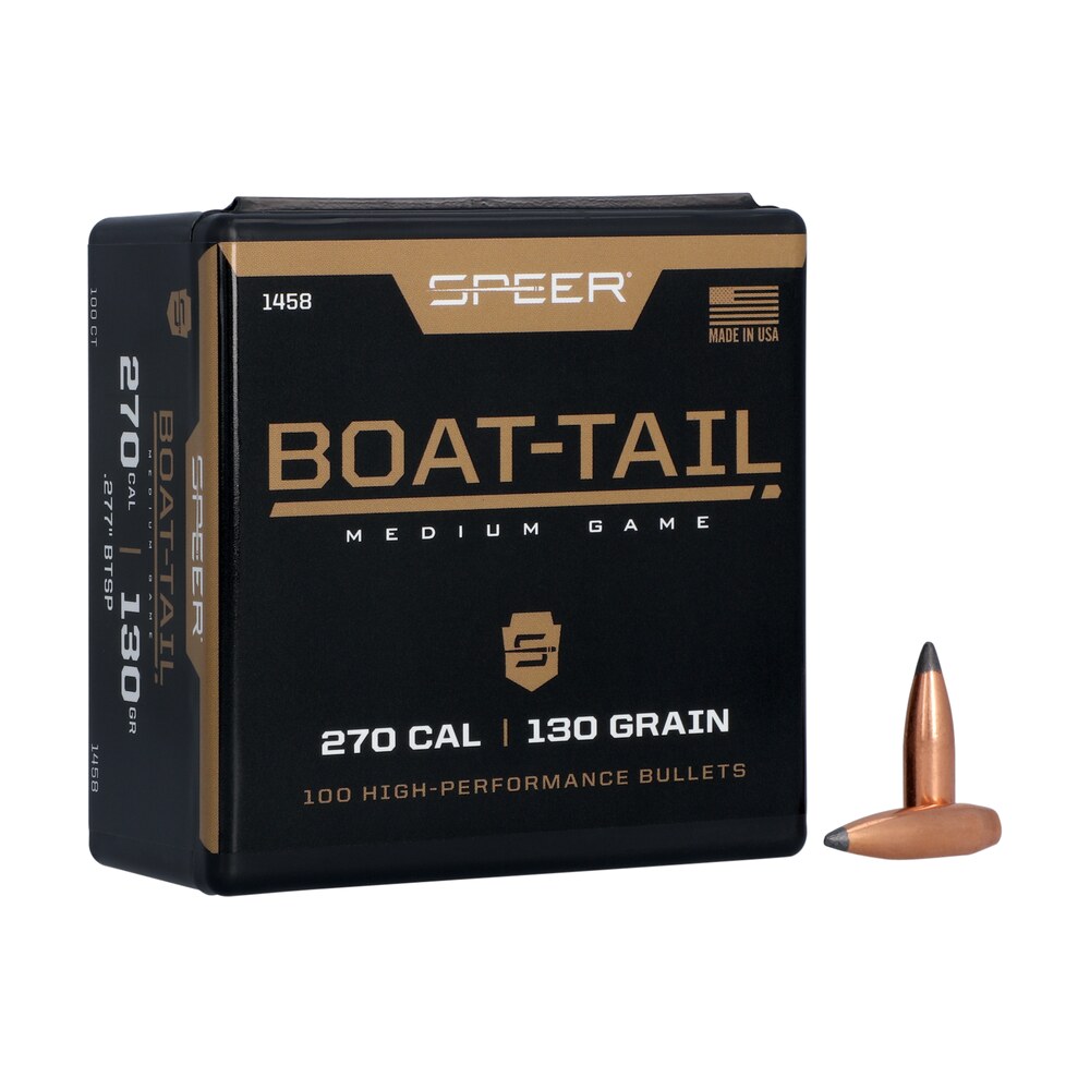 speer 1458 boat tail 270cal 130gr spitzer boat tail soft point 100 per box/5 case Speer 1458 Boat-Tail 270Cal 130gr Spitzer Boat Tail Soft Point 100 Per Box/5 Case Sports South item 29034