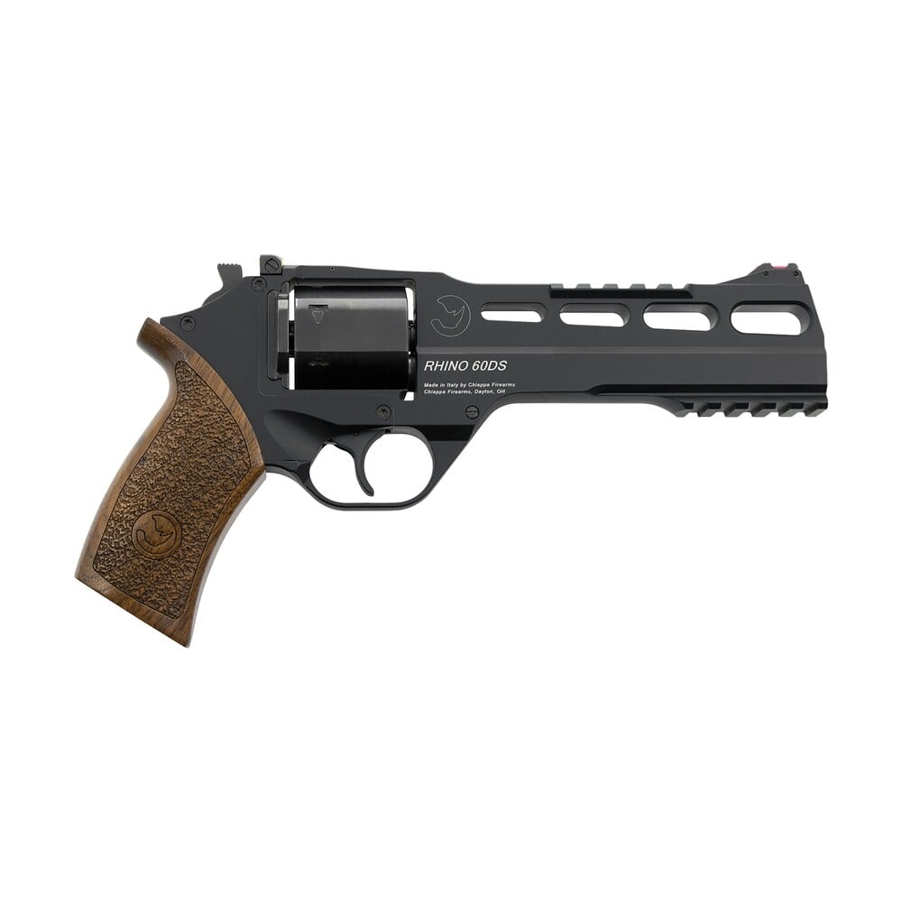 chiappa firearms 340167 rhino 60ds large frame 9mm luger 6 shot, 6″ black anodized steel vent rib barrel & cylinder, black anodized aluminum frame, walnut grip, concealed hammer Chiappa Firearms 340167 Rhino 60DS Large Frame 9mm Luger 6 Shot, 6" Black Anodized Steel Vent Sports South item 29853