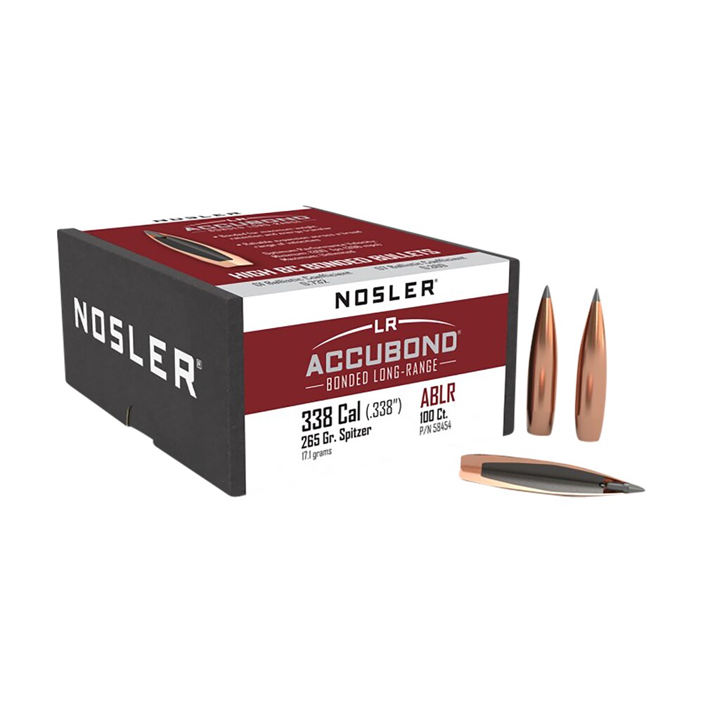 nosler 58454 accubond long range 338cal 265gr spitzer point boat tail 100/box Nosler 58454 AccuBond Long Range 338Cal 265gr Spitzer Point Boat Tail 100/Box Sports South item 30213