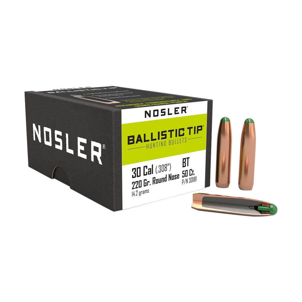 nosler 30181 ballistic tip 30caliber 220gr round nose 50/box Nosler 30181 Ballistic Tip 30Caliber 220gr Round Nose 50/Box Sports South item 30222
