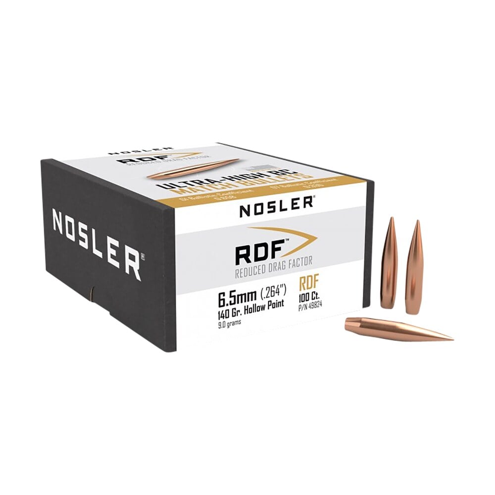 nosler 49824 rdf match 6.5mm 140gr hollow point boat tail 100/box Nosler 49824 RDF Match 6.5mm 140gr Hollow Point Boat Tail 100/Box Sports South item 30243