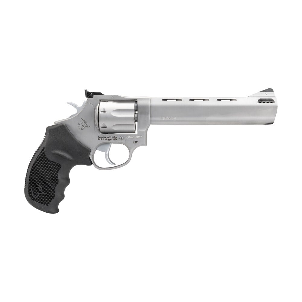taurus 2 627069 tracker 627 medium 357 mag 38 special +p 7 shot 6.50″ matte stainless steel ported barrel, cylinder & frame, black ribber grip, transfer bar safety, exposed hammer Taurus 2-627069 Tracker 627 Medium 357 Mag 38 Special +P 7 Shot 6.50" Matte Stainless Steel Sports South item 30605
